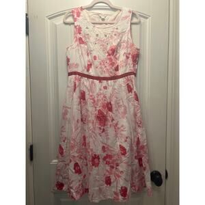 Monsoon Women’s Boho Whimsical Floral Embroidered Fit & Flare Dress Size 10 Pink